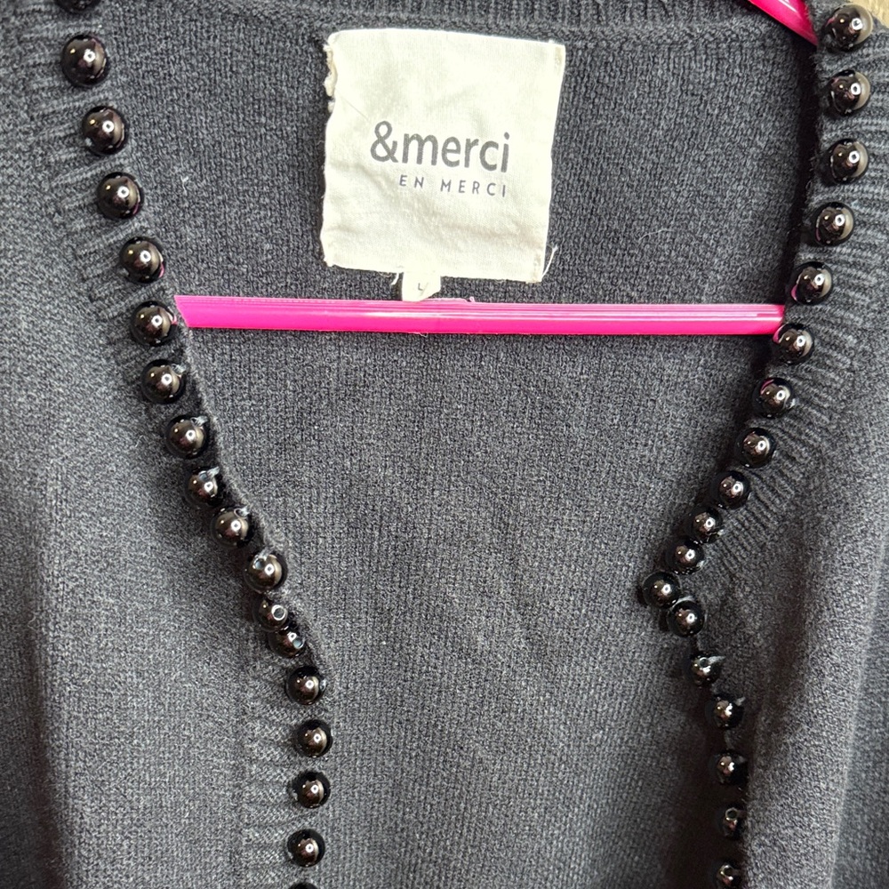 Black Beaded Women's Sweater Cardigan - Picture 2 of 3